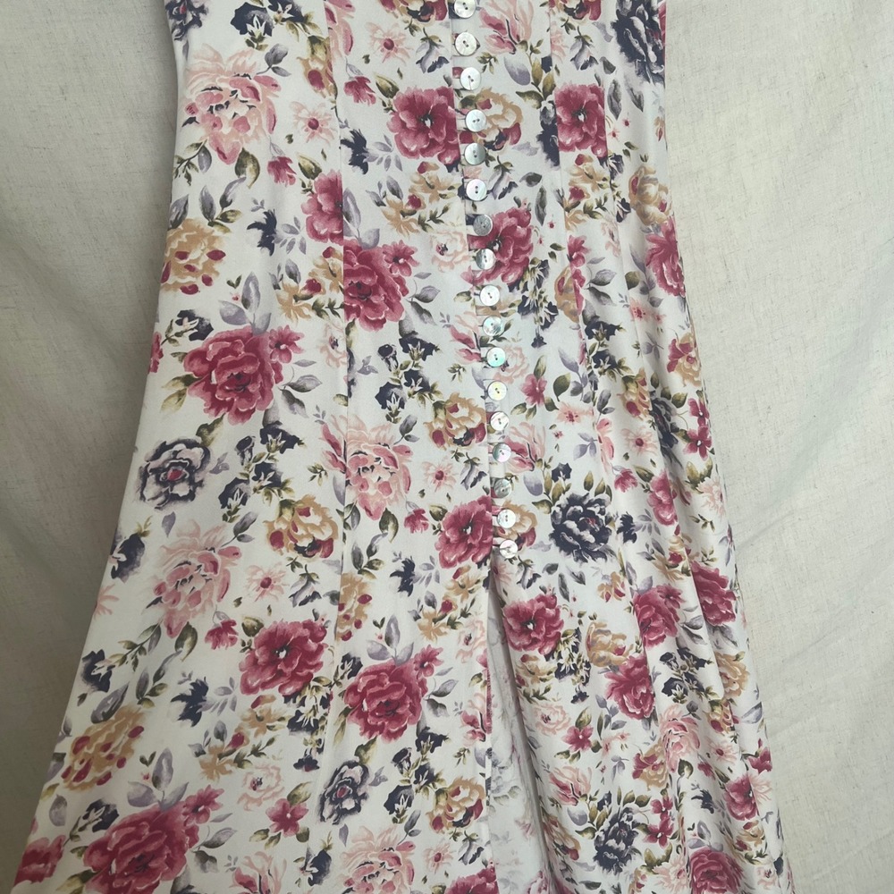 Vintage Decked Out Floral Midi Dress Cottagecore Button Front Women's Size 7/8 - Picture 5 of 9